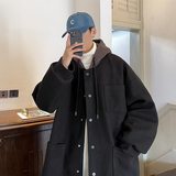 新款保暖毛呢大衣宽松中长款风衣秋冬男连帽呢子大衣BY09P120，男装风衣，电商A070
