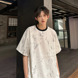 大理石花纹竹节亚麻设计感口袋潮流男装夏棉麻短袖T恤CD1054P38，男装T恤，电商A070