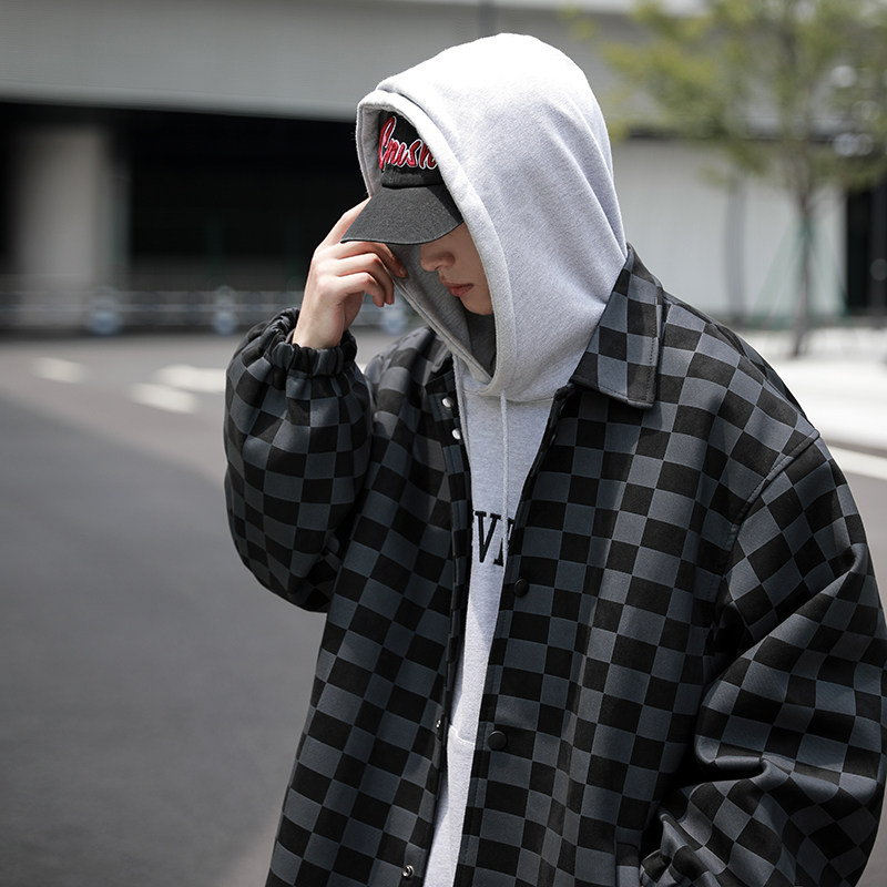大男孩棋盘格宽松外套潮流男夹克AJK106P95,男装夹克,电商A070