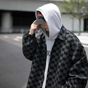 大男孩棋盘格宽松外套 潮流男夹克 AJK106 P95图片