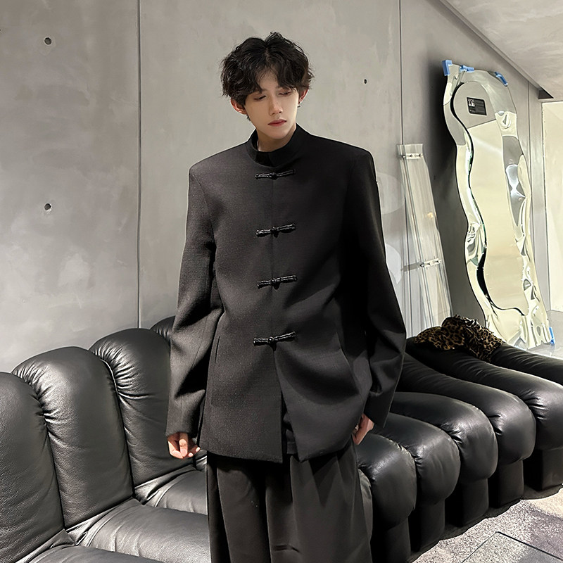 垫肩新中式盘口中山装立领西装外套风夹克小西服JK344P108,男装夹克,电商A070