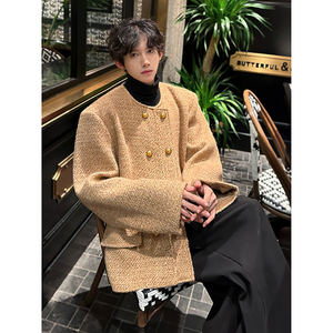 垫肩款高定小香风双排扣西服外套轻奢短款男毛呢夹克 JK359 P128图片