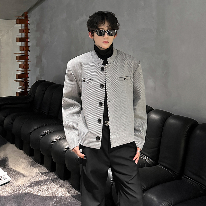 垫肩设计立领老钱风呢子西装外套韩版休闲毛呢小西服 JK385 P108，男装西服套装，电商A070