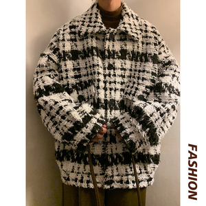 小香风宽松个性毛呢外套个性潮流痞帅厚呢子男女夹克 AJK124 P108图片