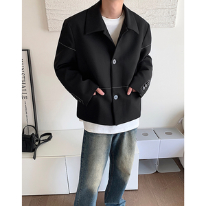 韩简约小众短款新西装夹克翻领设计黑色男女休闲西服 XZ208 P95图片
