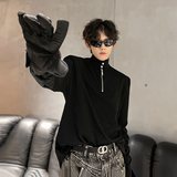 垫肩款珍珠拉链装饰半高领设计感T恤韩版厚打底衫长袖CD2258P58，男装T恤，电商A070