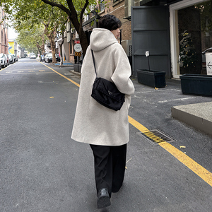 高街男长款连帽牛角扣呢子风衣潮外套高级宽松毛呢大衣 BY12 P128图片