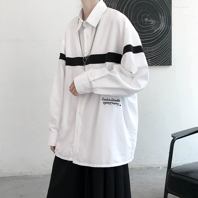 条纹宽松长袖薄衬衣打底韩男生港味衬衫C906P45,男装T恤,电商A070