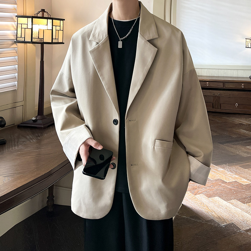 潮痞帅男生宽松撞色西服单排扣休闲男小西装XZ206P85，男装西服套装，电商A070