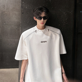 垫肩设计金属多拉链潮圆领T恤重工高质感原创夏男短袖CD1078P48，男装T恤，电商A070