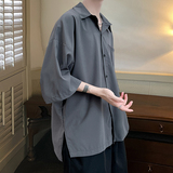 纯色衬衫开叉宽松百搭男士衬衣黑白五分袖衬衫H8805P35，男装T恤，电商A070