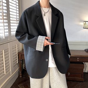 潮流痞帅男生宽松撞色西服单排扣休闲西装 XZ206 P85，男装西服套装，电商A070