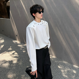 垫肩设计款小众金属装饰卫衣潮男重工T恤宽松男长袖CD2265P55，男装T恤，电商A070