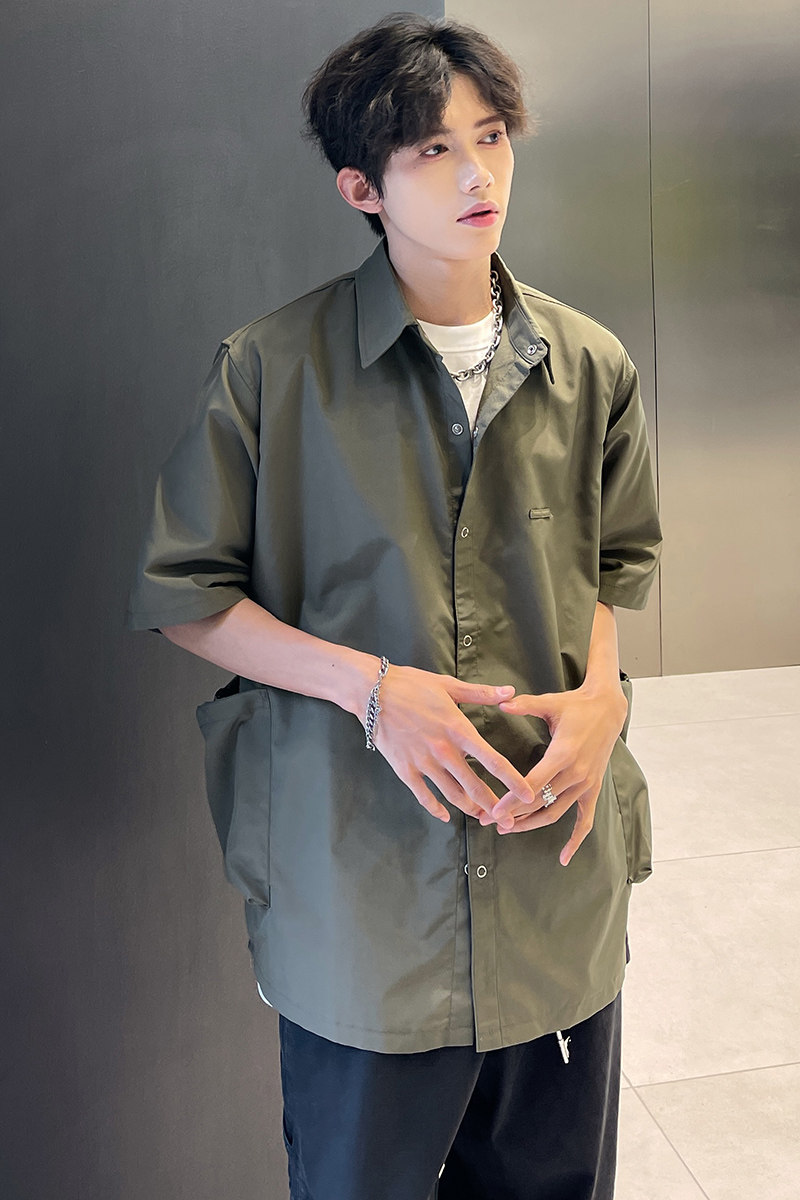 高街美式工装立体袋衬衣夏季男短袖宽松衬衫AS919P50,男装衬衫,电商A070
