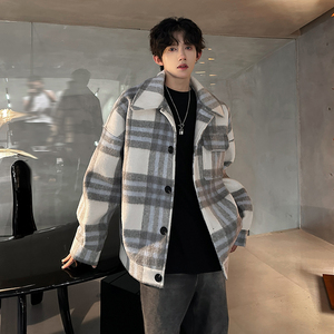 小香风格子呢子夹克宽松外套马海毛保暖男厚毛呢大衣  339 P108图片