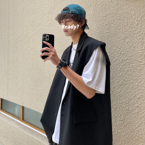 休闲青少年宽松短袖纯色情侣西装男马甲背心潮 XZ207 P65图片