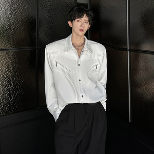 垫肩小众解构拉链衬衣长袖高级感廓形宽松高街潮男衬衫 CS938 P65图片