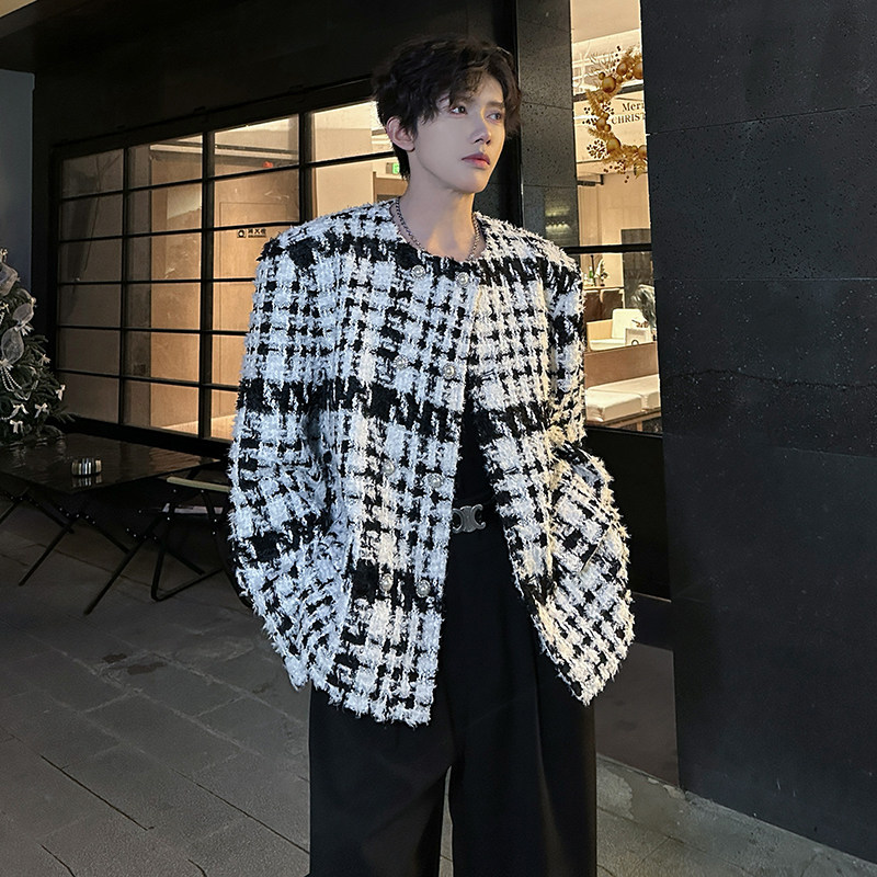 垫肩设计款双排扣小香风外套韩夜店潮男女小西服夹克JK369P118，男装夹克，电商A070