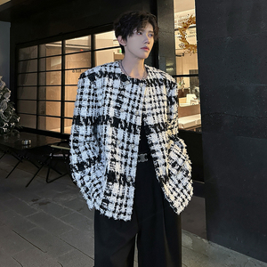 垫肩设计款双排扣小香风外套韩夜店潮男女小西服夹克JK369P118