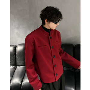 垫肩泥料立领短款西装外套老钱风设计修身夹克小西服 JK345 P108图片