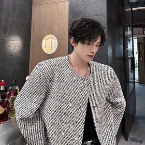 垫肩高级感小香风双排扣西服外套斜纹轻奢短款男夹克JK371P128