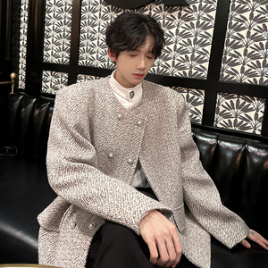 垫肩高级感小香风双排扣西服外套轻奢短款男毛呢夹克 JK360 P128图片