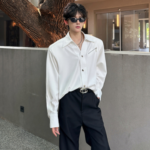 垫肩解构金属纽扣设计廓型小众禁欲系衬衣男长袖衬衫 CS939 P65图片