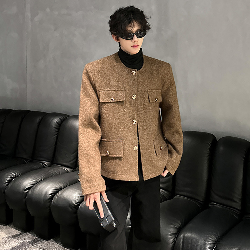 小香风设计垫肩轻奢外套毛呢上衣轻奢高级感西服夹克JK390P118,男装夹克,电商A070