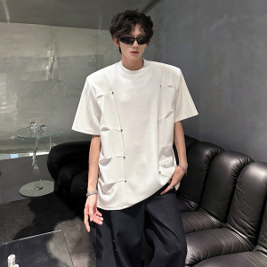 垫肩小众设计感压绉廓形金属T恤夏半袖立体感潮男短袖 CD1076 P48图片