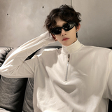 垫肩款珍珠拉链装饰半高领设计感T恤韩版厚打底衫长袖CD2258P58，男装T恤，电商A070