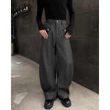 小众高级感黑色垂感休闲西裤男女宽松弯刀显瘦阔腿裤SU502P65，男装西裤，电商A070