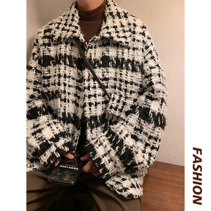 小香风宽松个性毛呢外套个性潮流痞帅厚呢子男女夹克 AJK124 P108图片