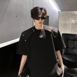 垫肩设计高街肌理感小众T恤潮男美式金属性宽松夏短袖CD1070P48，男装T恤，电商A070