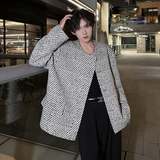 垫肩高级感小香风双排扣西服外套斜纹轻奢短款男夹克JK371P128，男装夹克，电商A070