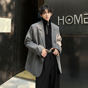 老钱风简约宽松痞帅西装外套韩版高街基础款男春秋西服 ZZ201 P85图片