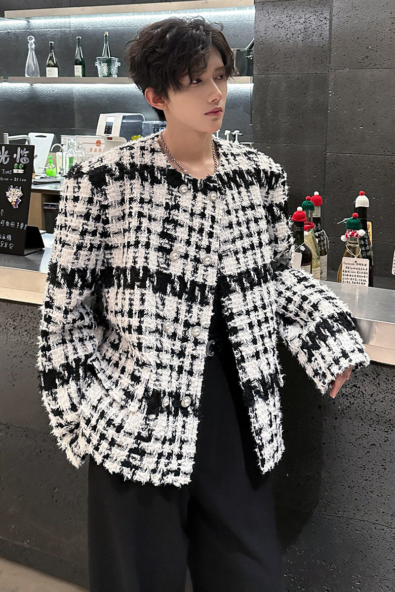 垫肩设计款双排扣小香风外套韩夜店潮男女小西服夹克JK369P118,男装夹克,电商A070