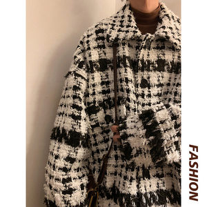 小香风宽松个性毛呢外套个性潮流痞帅厚呢子男女夹克 AJK124 P108图片