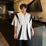 垫肩半袖小众解构拼接高级方领T恤感高街短袖男polo衫CD1048P60，男装T恤，电商A070