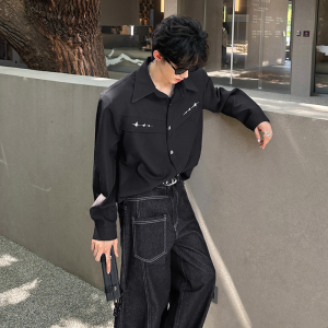 垫肩小众金属解构美式衬衣高级感痞帅廓形潮男长袖衬衫 CS937 P65图片