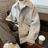 小香风冬休闲宽松翻领外套高级感男士夹克潮JK123P98控128，男装夹克，电商A070