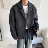泥料西装领外套毛呢大衣秋冬男宽松短款夹克KJK122P98，男装毛呢大衣，电商A070