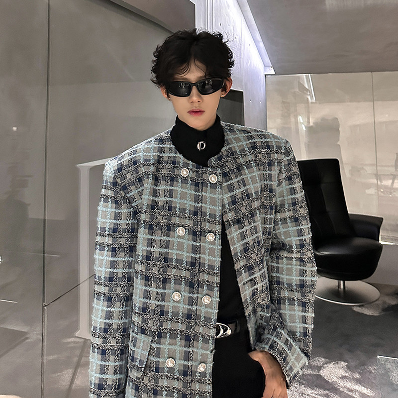 小香风设计双排扣轻奢西服外套宽松高级感男毛呢夹克JK387P118,男装夹克,电商A070