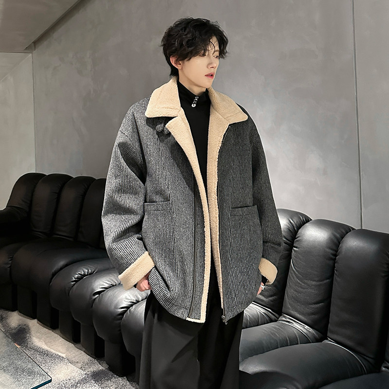 羊羔绒设计感冬棉服男宽松加厚保暖毛呢棉袄外套棉衣NF312P128,男装棉衣,电商A070