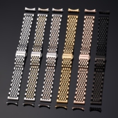 超薄表带钢带男女表链不锈钢弧口精钢蝴蝶扣20mm22适用浪琴欧米茄