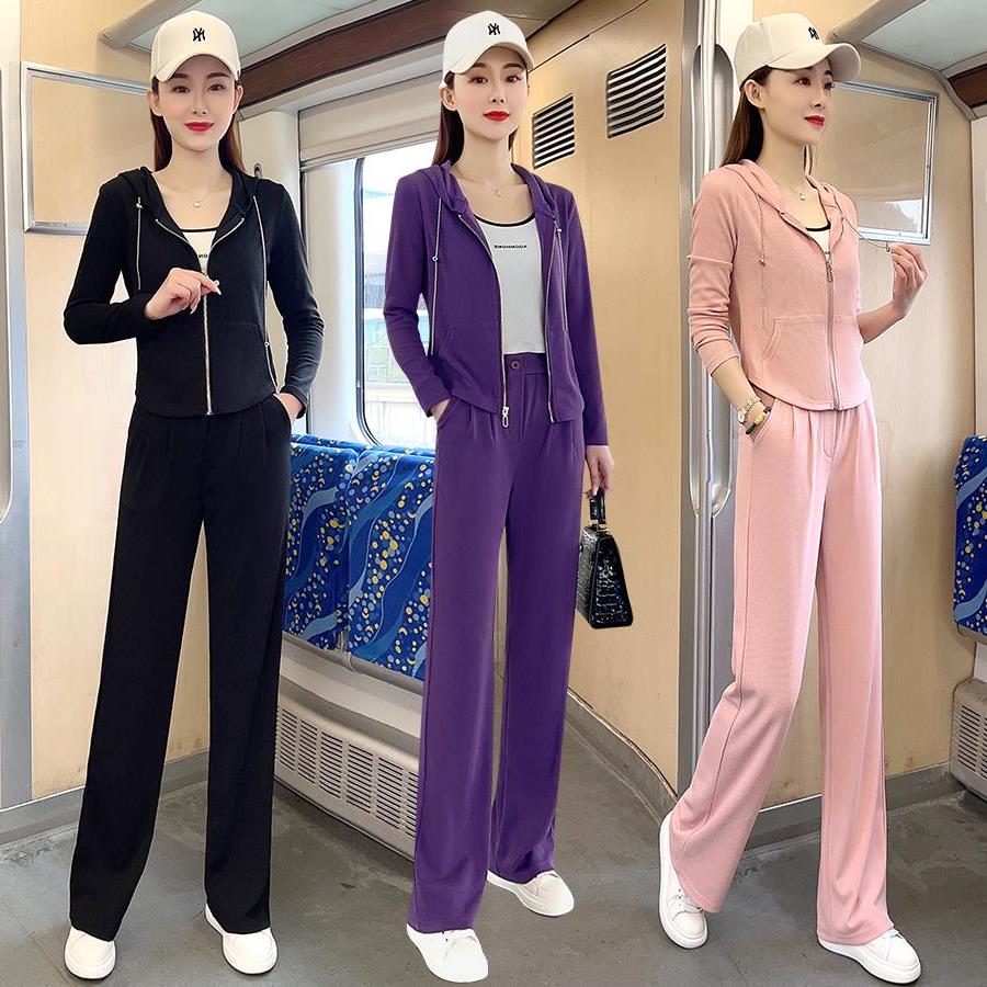 运动服套装女2025春秋新款洋气小个子长袖上衣直筒裤跑步三件套