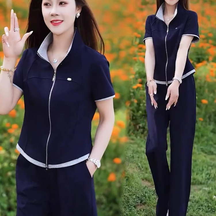时尚洋气套装女2025夏季新款显瘦遮肉百搭短袖阔腿裤减龄两件套潮