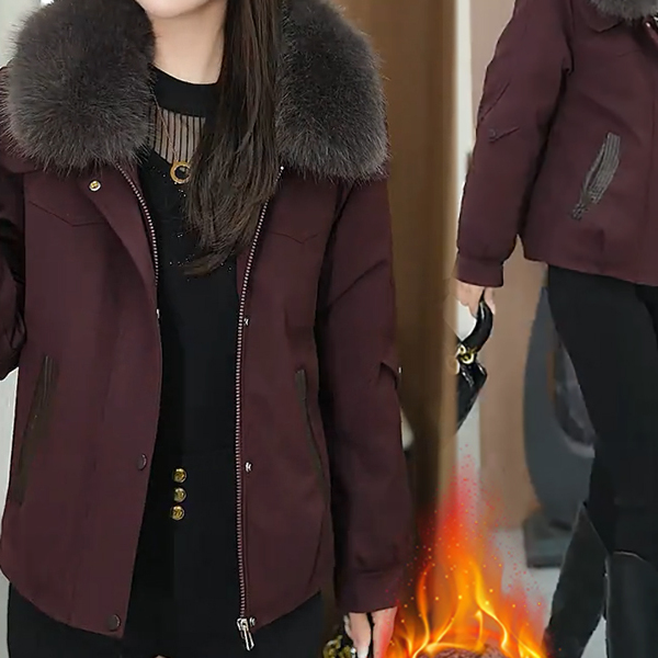 加绒加厚显瘦毛领派克棉袄女