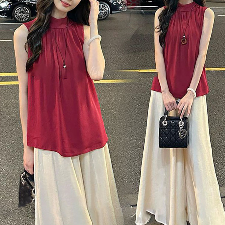 时尚洋气套装女2025夏季新款显瘦无袖露肩背心上衣阔腿裤两件套潮