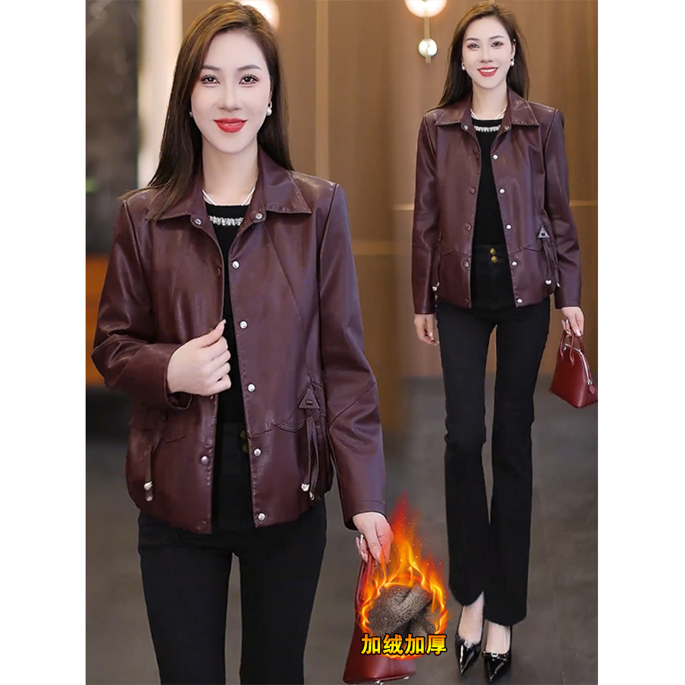 时尚加绒加厚皮衣外套
