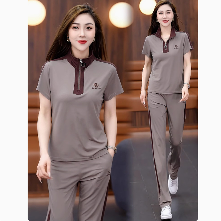 冰丝薄款运动套装女2025夏季新款洋气显瘦短袖直筒裤跑步服两件套